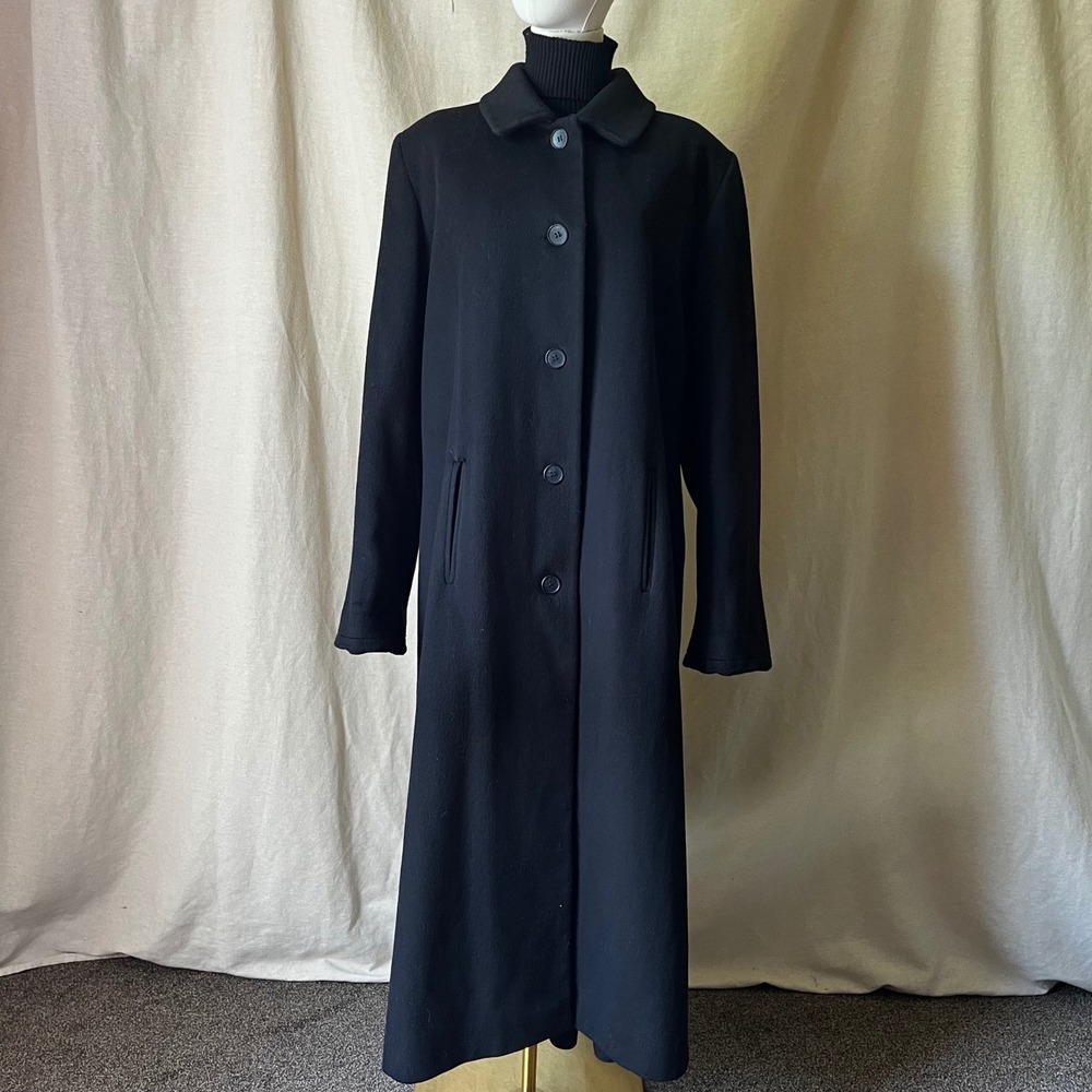 Talbots Black Wool Long Coat Maxi Length Size 16‎ Minimalist Classic